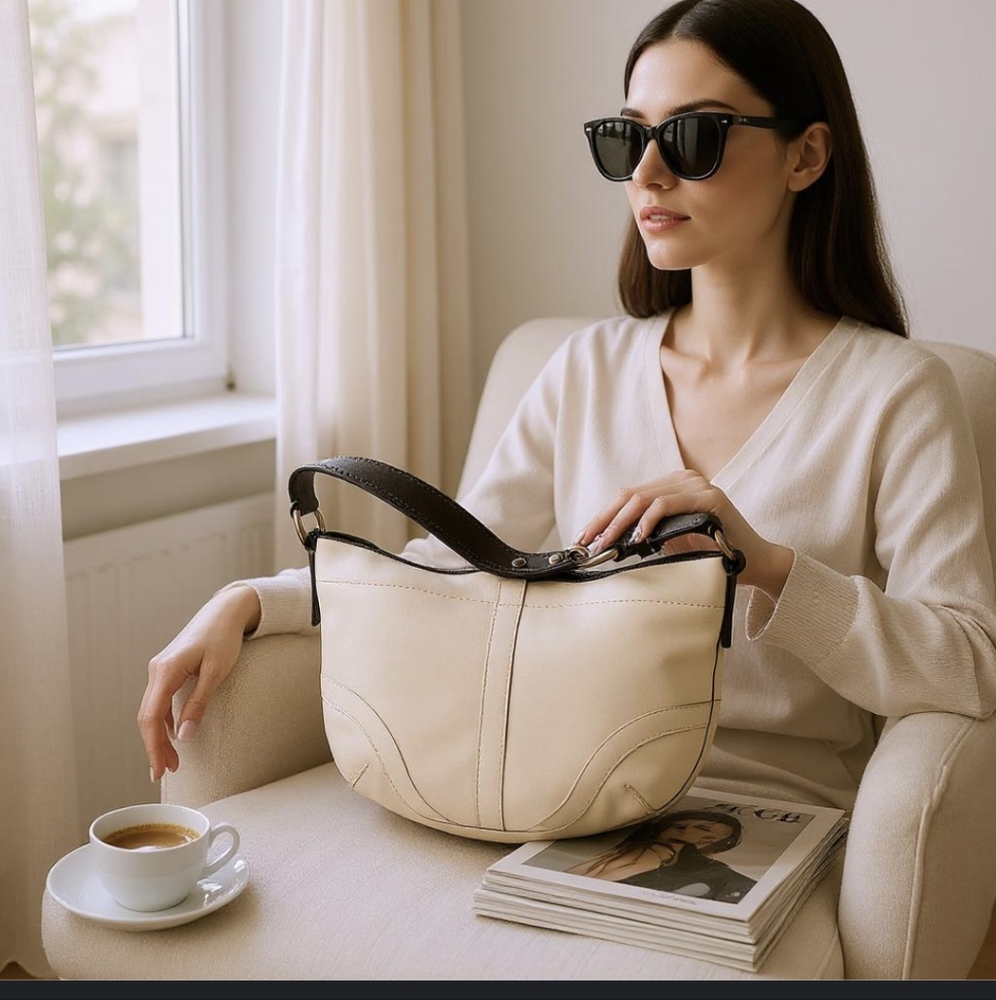 Coach Ivory Soft Leather Large Hobo Shoulder Bag